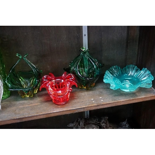 1587 - A collection of coloured glass, to include Whitefriars examples, largest 24cm high.... 