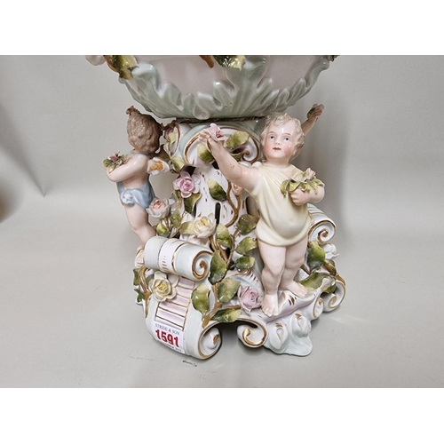 1591 - A Continental porcelain figural centrepiece, 31.5cm high. 