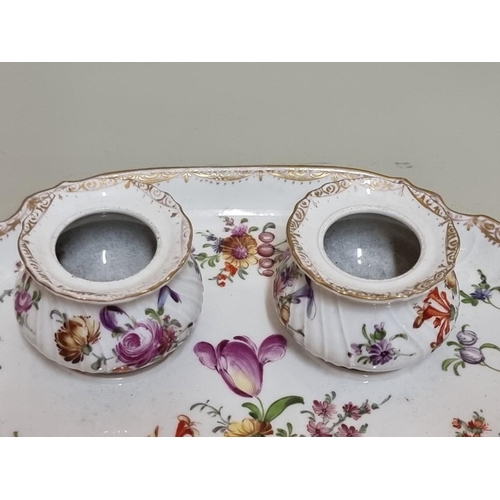 1600 - A Dresden porcelain inkstand, 26.5cm wide. 