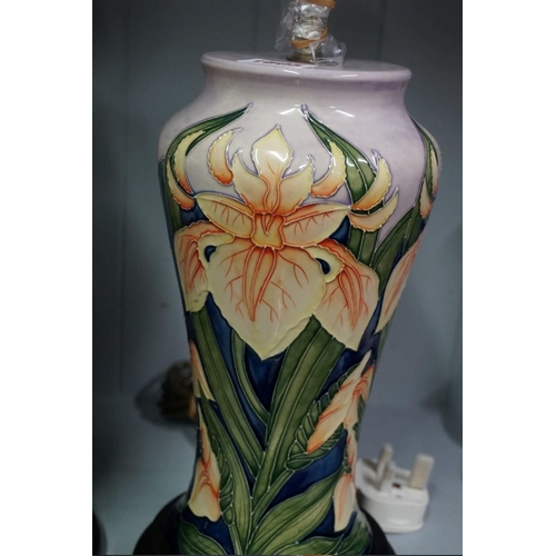 1605 - A pair of Moorcroft 'Windrush (Yellow Iris)' pattern table lamps, height including fitting 37.5cm hi... 