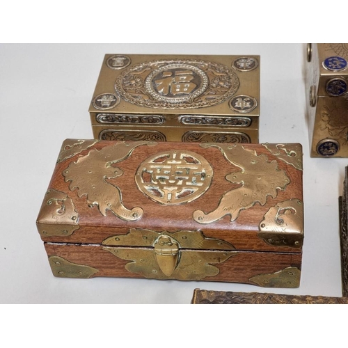 1618 - Five various Chinese caskets, to include a brass and cloisonne enamel example, 22.5cm wide.&nbs... 