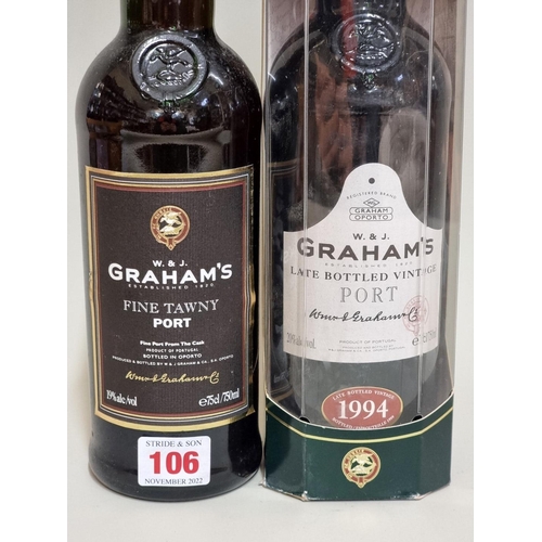 106 - Two 75cl bottles of Graham's port, comprising: 1994 LBV, in oc; and 'Fine Tawny'. (2)... 