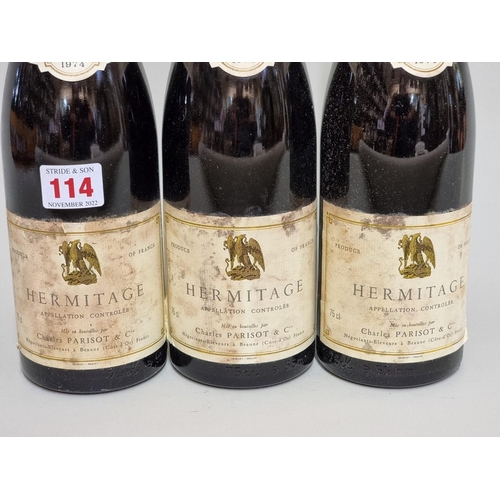 114 - Three 75cl bottles of Hermitage, 1974, Parisot. (3)