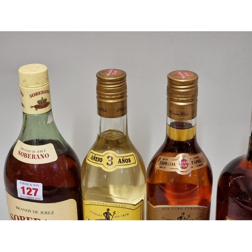 127 - Four bottles of spirits, comprising: a 70cl Havana Club rum; a 70cl Havana Club white rum; and two 1... 