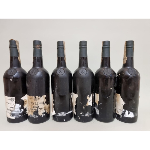 191 - Six 75cl bottles of Taylor's 1980 vintage port, (labels distressed.) (6)