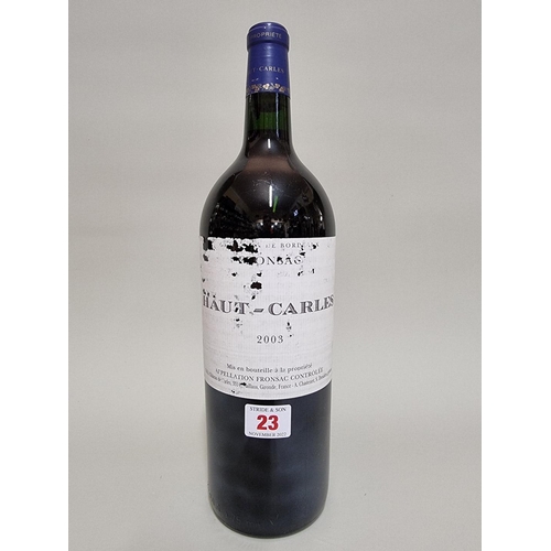 23 - A 150cl magnum of Chateau Haut Carles, 2003, Fronsac. (1)