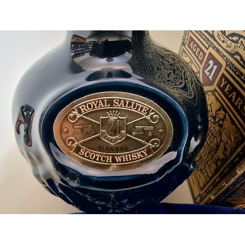 33 - A 75cl bottle of Chivas Royal Salute 21 year old 'Sapphire Flagon', in velvet draw string bag and ca... 