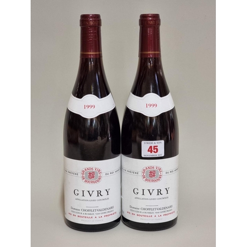 45 - Two 75cl bottles of Givry 1er Cru Clos Jus, 1999, Chofflet-Valdenaire. (2)