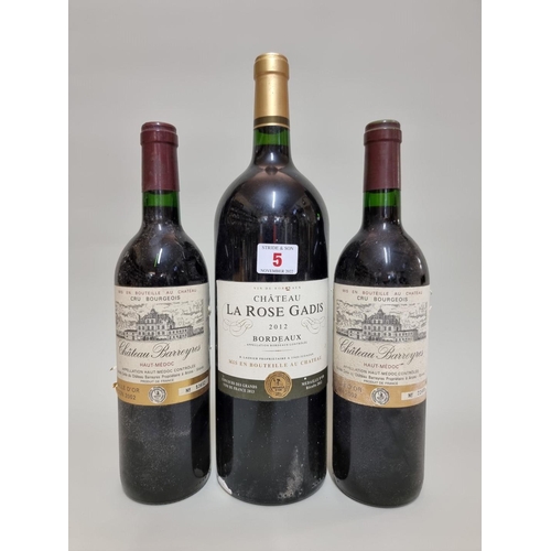 5 - Two 75cl bottles of Chateau Barreyres, Haute-Medoc, 2000; together with a 150cl magnum bottle of Cha... 