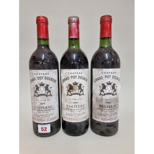 52 - Three 75cl bottle of Chateau Grand-Puy Ducasse, Pauillac, 1982. (3)