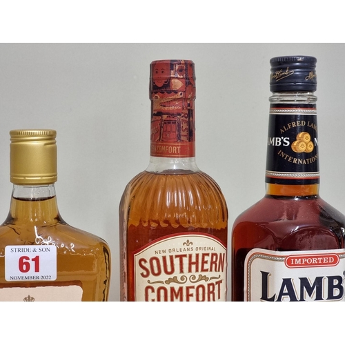 61 - A 75cl bottle of Lamb's Navy Rum; together with a 70cl bottle of Southern Comfort; and a 50cl bottle... 