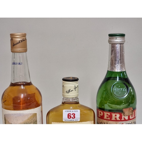 63 - A 70cl bottle of Pernod; together with a 70cl bottle of Highland Glory blended whisky, (seal broken)... 