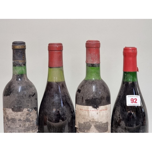 92 - Four 75cl bottle of French red wine, to include: Chateau Canon, St Emilion, 1973; Chateau Lafon Roch... 