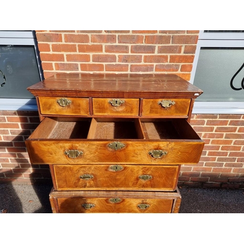 1115 - A George I walnut and crossbanded chest on chest, 141.5cm high x 99.5cm wide.