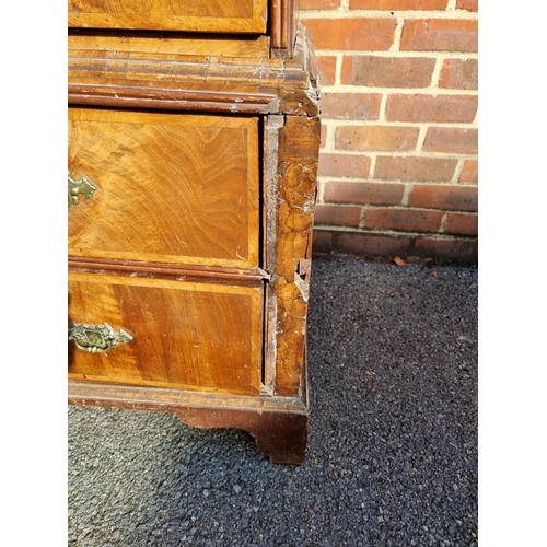 1115 - A George I walnut and crossbanded chest on chest, 141.5cm high x 99.5cm wide.