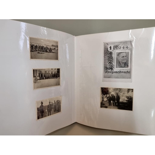 1674 - An interesting photograph album, containing 92 World War II black and white snapshots, with owner's ... 