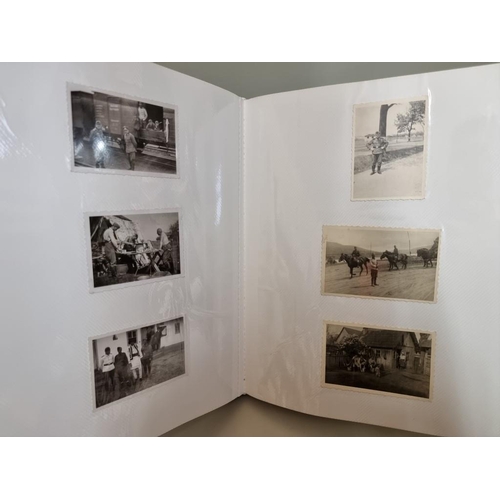 1674 - An interesting photograph album, containing 92 World War II black and white snapshots, with owner's ... 