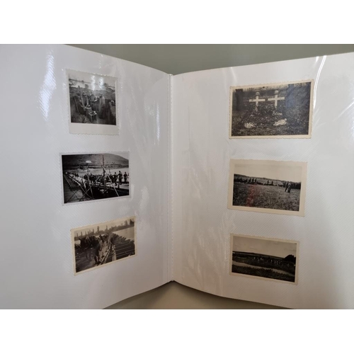 1674 - An interesting photograph album, containing 92 World War II black and white snapshots, with owner's ... 