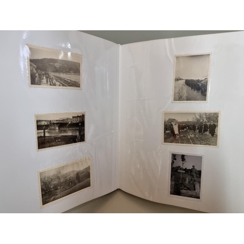 1674 - An interesting photograph album, containing 92 World War II black and white snapshots, with owner's ... 