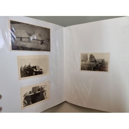 1674 - An interesting photograph album, containing 92 World War II black and white snapshots, with owner's ... 