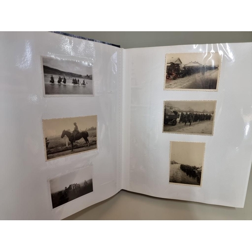 1674 - An interesting photograph album, containing 92 World War II black and white snapshots, with owner's ... 