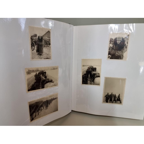 1674 - An interesting photograph album, containing 92 World War II black and white snapshots, with owner's ... 