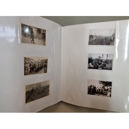 1674 - An interesting photograph album, containing 92 World War II black and white snapshots, with owner's ... 