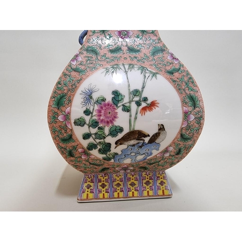 1690 - A large Chinese famille rose twin handled vase, Yongzheng six character mark to base, 44.5cm high.... 