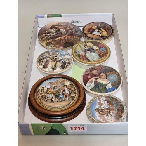 1714 - Pot Lids: a group of seven, to include 'Tam O'Shanter' and 'Xmas Eve'. (7)