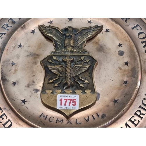 1775 - A US 'Department of the Air Force' circular bronze and brass wall plaque, 33cm diameter.... 