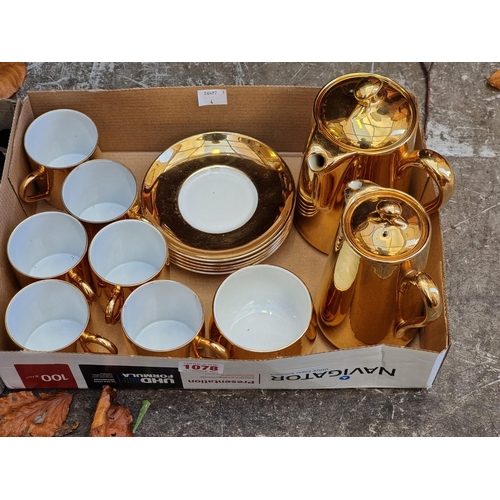 1078 - A Royal Worcester gold lustre coffee set; together with a Pentax P30N, other camera equipment and a ... 