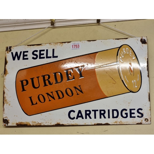 1753 - A rare vintage enamel 'Purdey' shotgun cartridge sign, 26.5 x 46.5cm. 