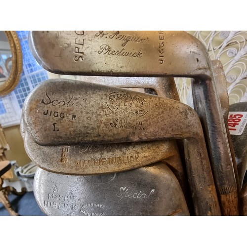 1485 - Fourteen vintage hickory shafted golf clubs. 