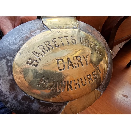 1248 - A Victorian steel and brass milk churn, inscribed 'Barretts Green Dairy, Hawkhurst', height includin... 