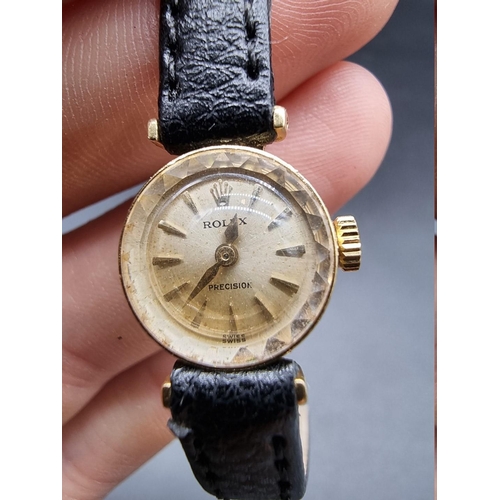 986 - A 1960s Rolex Precision manual wind ladies wristwatch, 15mm, stamped 18k, cal 1501, on replacement b... 