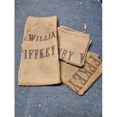 108 - STIFFKEY FARM SACKS: a group of 3 large hessian sacks, each printed in black 'Henry Williamson Stiff... 