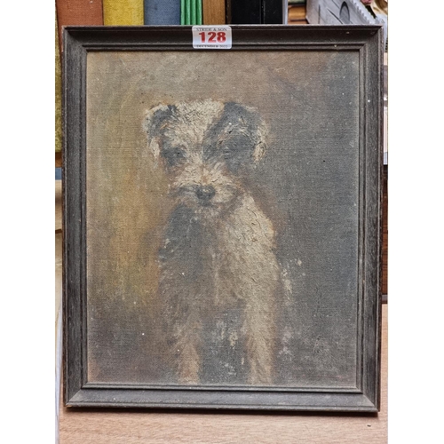 128 - HENRY WILLIAMSON'S DOG: oil on board by Mrs F T Nicholson, approx 30.5 x 25cm within old wooden... 