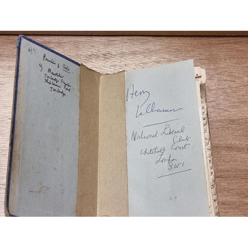 130 - H W'S ADDRESS BOOK: a small tab-index address book, 1950s-60s period, numerous entries in various co... 