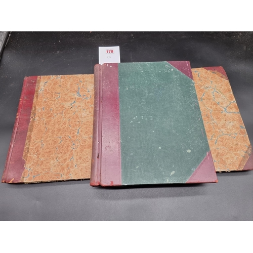 170 - LEDGERS: two old ledgers, red leather backed, one large oblong folio example with blank leaves, late... 