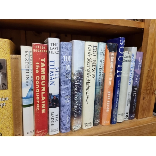 197 - TRAVEL/MOUNTAINEERING: a collection of 54 books across one shelf, mostly first editions in dustjacke... 