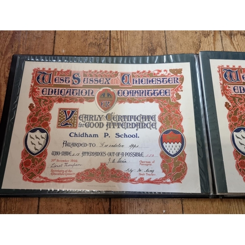 209 - SCHOOL ATTENDANCE CERTIFICATES: a collection of 13 housed in modern album, early 20thc examples... 