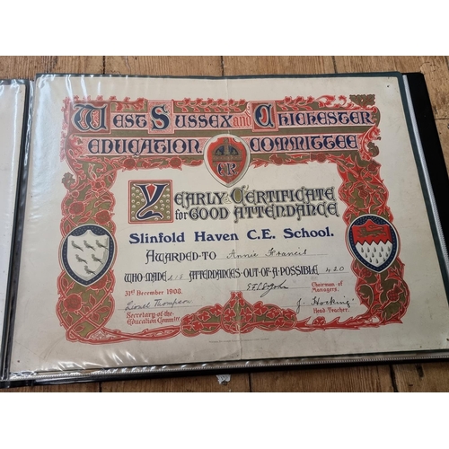 209 - SCHOOL ATTENDANCE CERTIFICATES: a collection of 13 housed in modern album, early 20thc examples... 