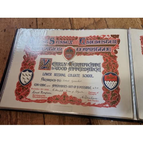 209 - SCHOOL ATTENDANCE CERTIFICATES: a collection of 13 housed in modern album, early 20thc examples... 