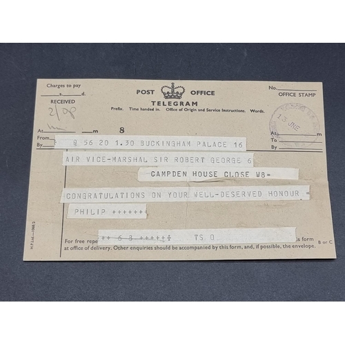 251 - TELEGRAM FROM  PRINCE PHILIP: original telegram from Prince Philip to Air Vice Marshall Si... 