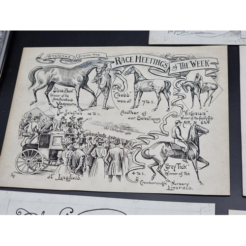 268 - EQUESTRIANISM: group of 8 lively pen and ink drawings, approx 11 x 8cm, circa 1895: signed with... 