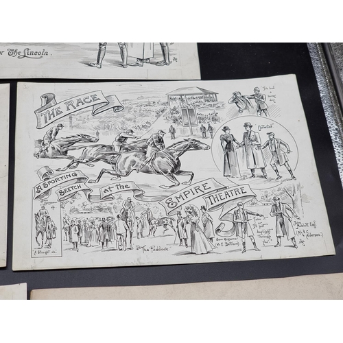 268 - EQUESTRIANISM: group of 8 lively pen and ink drawings, approx 11 x 8cm, circa 1895: signed with... 