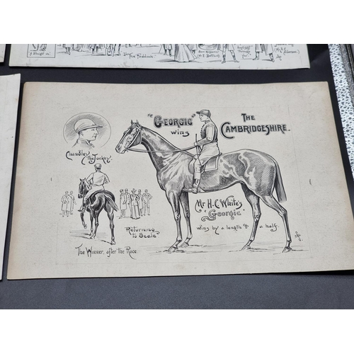 268 - EQUESTRIANISM: group of 8 lively pen and ink drawings, approx 11 x 8cm, circa 1895: signed with... 