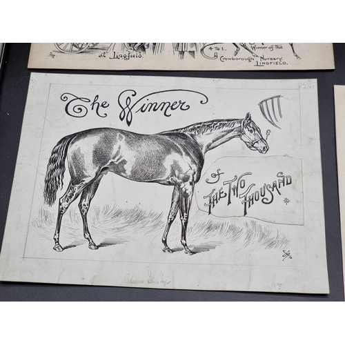 268 - EQUESTRIANISM: group of 8 lively pen and ink drawings, approx 11 x 8cm, circa 1895: signed with... 