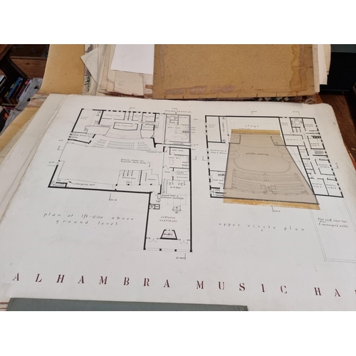 308 - ARCHITECTURAL DRAWINGS: a quantity of architectural drawings and watercolours in large folio, t... 