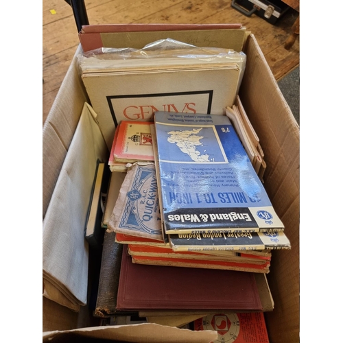 315 - BOX LOT: quantity of misc. items to include folding maps, erotica and other printed matter/periodica... 